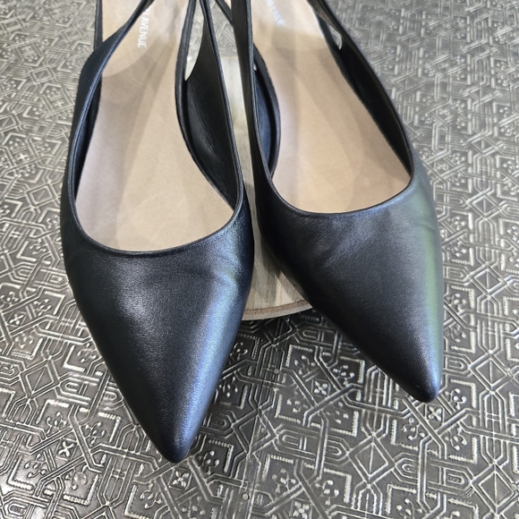 🐢 SAKS FIFTH AVENUE BLACK LEATHER SLINGBACKS Size 10 2.5" Heel - Picture 5 of 17